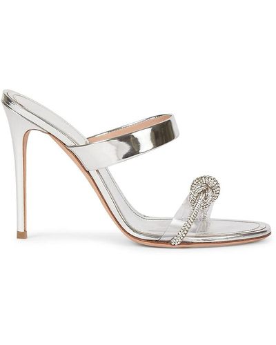 Giambattista Valli Crystal Bow Leather Stiletto Sandals - White