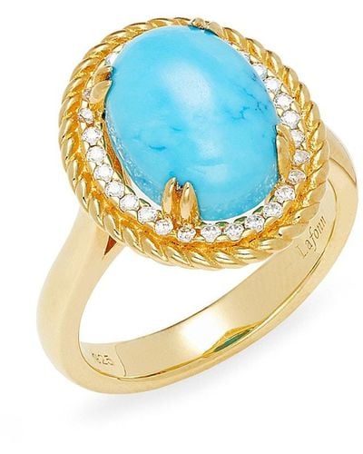 Lafonn Gold Club 18k Goldplated, Simulated Turquoise & Simulated Diamond Halo Ring - Blue