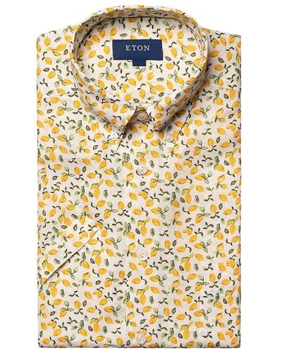 Eton Slim Fit Lemon Short Sleeve Button Down Shirt - Metallic