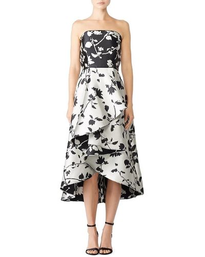 Shoshanna Off Shoulder Floral Draped High Low Dress - White