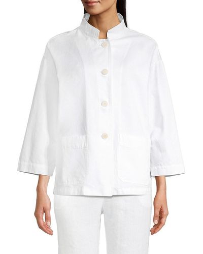 ROSSO35 Linen Blend Button Front Jacket - White