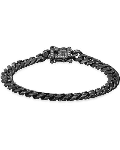 Anthony Jacobs Stainless Steel & Simulated Diamond Cuban Link Bracelet - Black