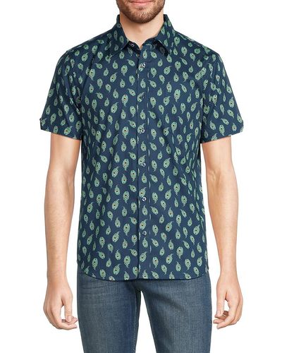 Ben Sherman Peacock Feather Print Shirt - Blue