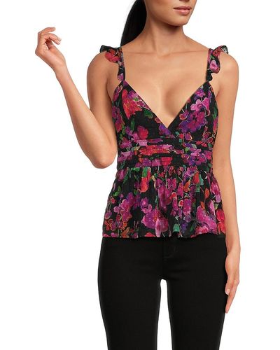 Line & Dot Mika Floral Surplice Top - Red