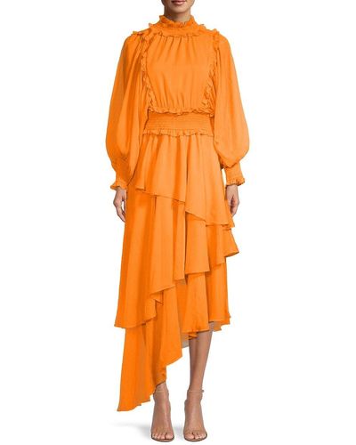 Elliatt Paradiso Smocked Chiffon Dress - Orange