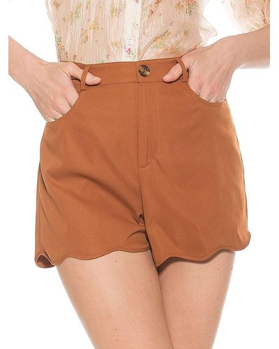 Alexia Admor Alice Scalloped Belted Front Button Shorts - Brown