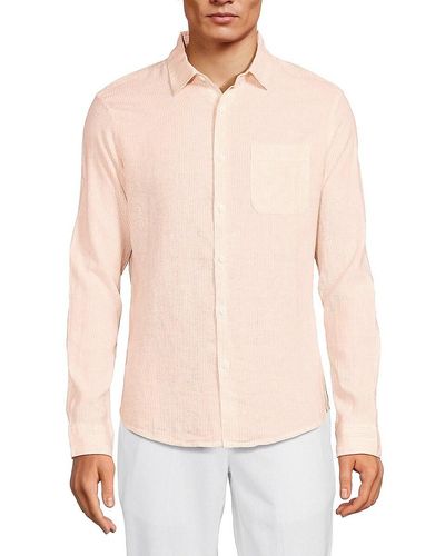 Saks Fifth Avenue Striped Linen Blend Button Down Shirt - White