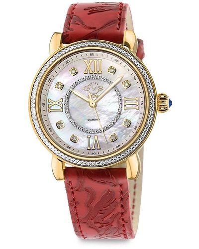 Gv2 Marsala 37mm Ip Goldtone Stainless Steel, Diamond & Leather Strap Watch - Multicolor