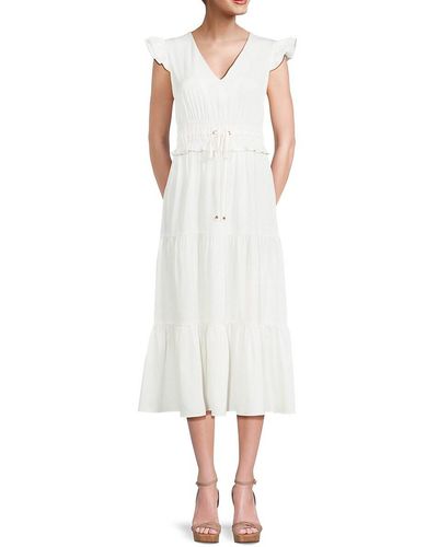AREA STARS Etten Ruffle Tiered Midi Dress - White