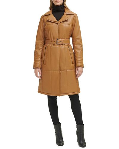 Kenneth Cole Quilted Faux Leather Belted Trench Coat - Natural