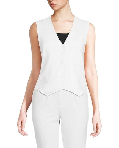 Saks Fifth Avenue Solid 100% Linen Vest - White