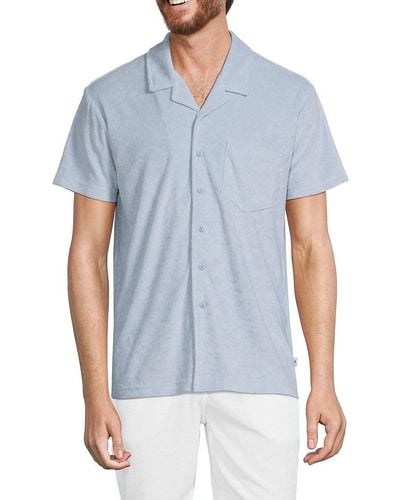 Vintage Summer Towelled Short Sleeve Camp Shirt - Blue