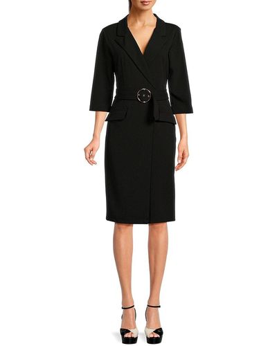 Sharagano Belted Faux Wrap Dress - Black