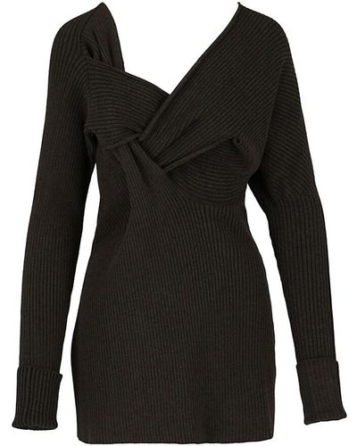 Bottega Veneta Ribbed Twist Front Dress - Black