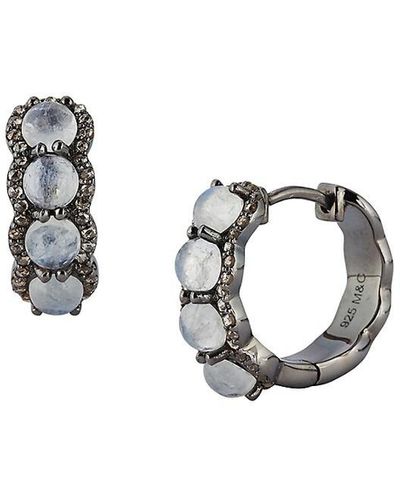 Banji Jewelry Rhodium Plated Sterling, Moonstone & Diamond Huggie Earrings - Black