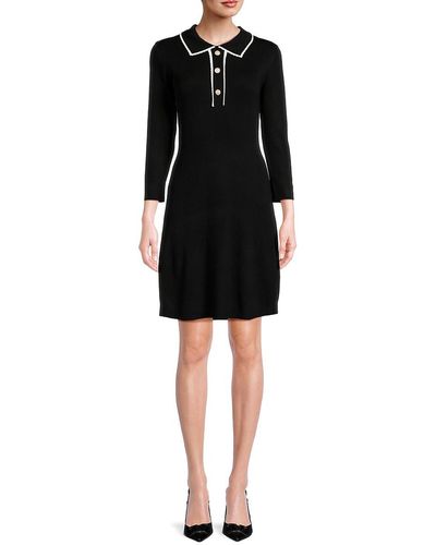 Nanette Lepore Tipped Knit Polo Mini Dress - Black