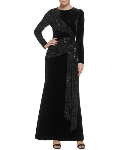 Eliza J Sequin Velvet Sheath Gown - Black