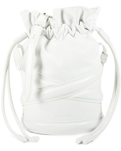 Alexander McQueen Curve Leather Bucket Bag - White