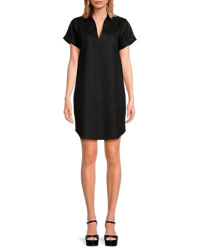 Saks Fifth Avenue 100% Linen Mini Polo Dress - Black