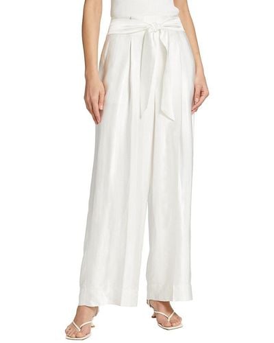 Tahari Catherine Wide Leg Belted Trousers - White