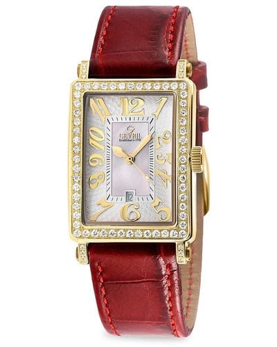 Gevril Avenue Of Americas Mini 25mm Ip Stainless Steel & Leather Strap Watch - Red