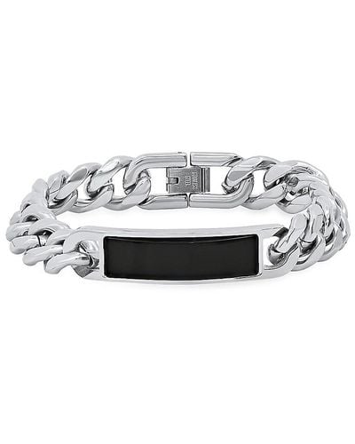 Anthony Jacobs Stainless Steel & Simulated Onyx Cuban Chain Id Bracelet - White