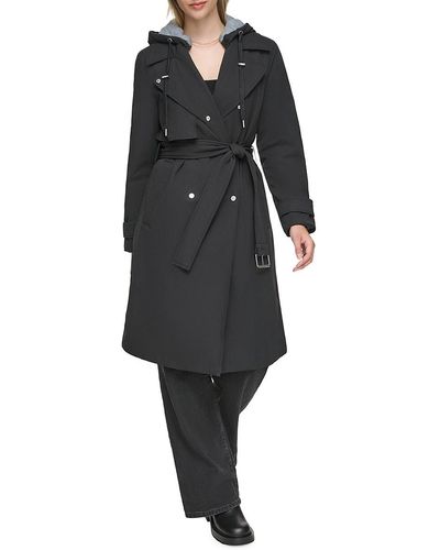 Andrew Marc Evesham Mixed Media Insulated Trench Coat - Black