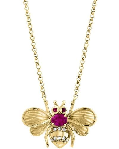 Effy 14k Yellow Gold, Ruby & Diamond Bee Pendant Necklace - Metallic