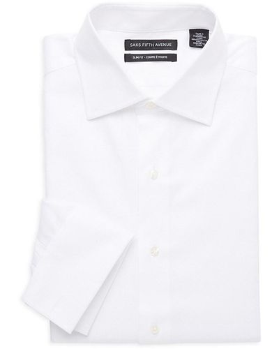 Saks Fifth Avenue Men's Slim-fit French Cuff Cotton Dress Shirt - White - Size 16.5 32