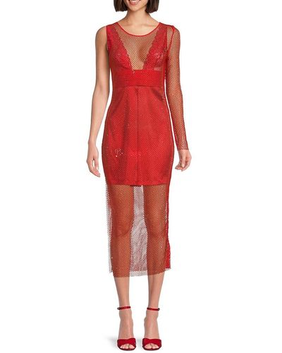 Sonia Rykiel Metallic Mesh Cover Up Midi Dress - Red