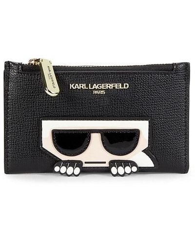 Karl Lagerfeld Faux Leather Logo Appliqué Bi-fold Wallet - Black