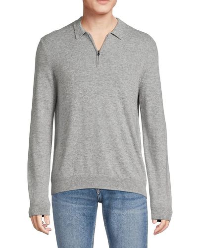 Amicale Classic Fit Long Sleeve Cashmere Polo Sweater - Gray