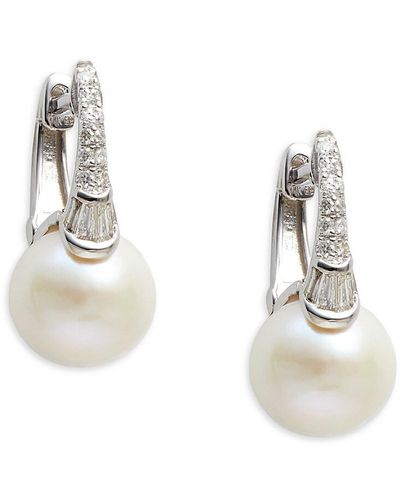 Effy 14K, 9Mm Freshwater Pearl & Diamond Huggie Earrings - Metallic