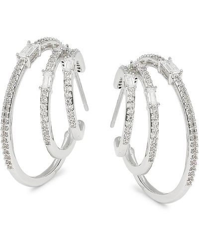 Adriana Orsini Rhodium Plated & Cubic Zirconia Triple Hoop Earrings - White