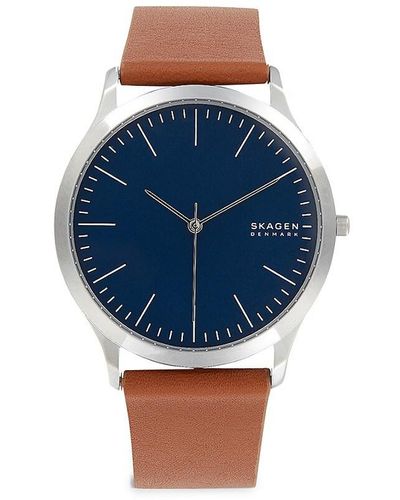 Skagen 41mm Stainless Steel Leather Strap Watch - Blue