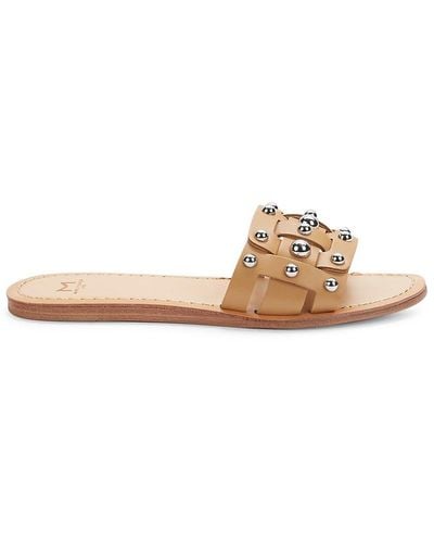 Marc Fisher Studded Leather Flat Sandals - White