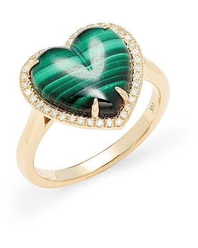 Effy 14k Yellow Gold, Malachite & Diamond Heart Ring - Green