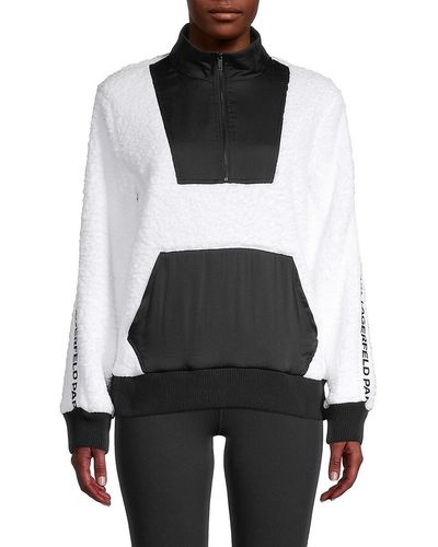 Karl Lagerfeld Fuzzy Texture Quarter-zip Colorblock Jacket - White
