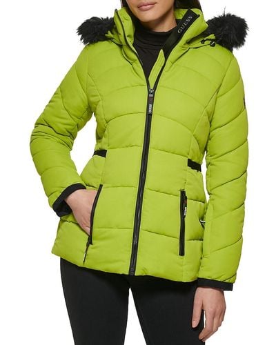 Guess Faux Fur Trim Hooded Puffer Jacket - Green