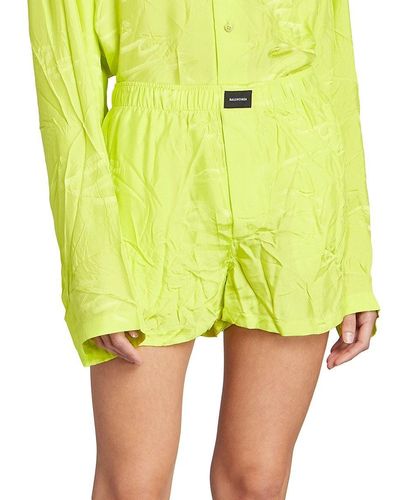 Balenciaga Hammered Elasticized Logo Shorts - Yellow