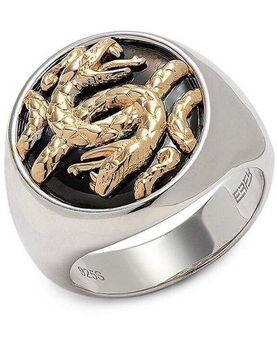 Effy 14k Yellow Gold Sterling Silver, Sterling Silver & Black Rhodium Signet Ring - White