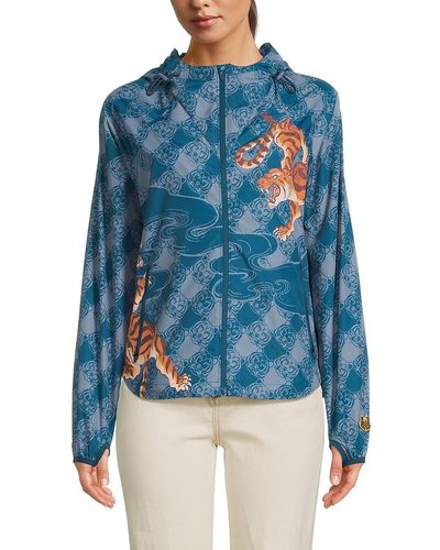 KENZO Print Hooded Windbreaker Jacket - Blue