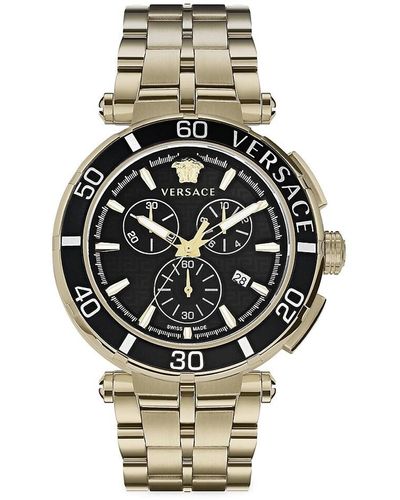 Versace Greca Chrono 45mm Ip Goldtone Stainless Steel Bracelet Watch - Metallic