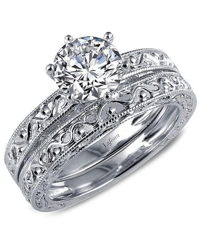 Lafonn Classic Platinum Plated Sterling Silver & 1.28 Tcw Simulated Diamond Engagement & Wedding Band Set - Metallic