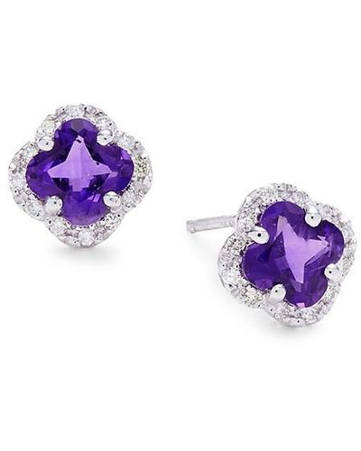 Saks Fifth Avenue Saks Fifth Avenue 14K, & 0.10 Tcw Diamond Earrings - Purple