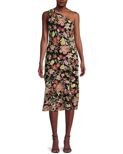 Sam Edelman Sephia Floral Embroidered One Shoulder Dress - Natural