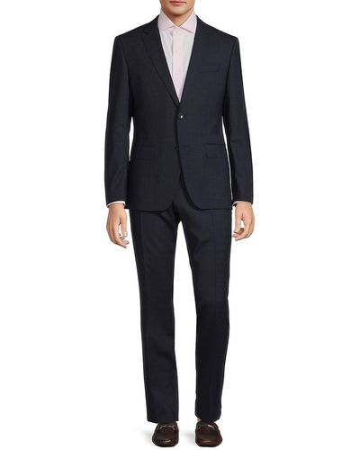BOSS Slim Fit Checked Virgin Wool Blend Suit - Black