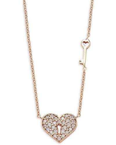 Sydney Evan 14k Rose Gold & 0.08 Tcw Diamond Heart & Key Chain Pendant Necklace/16" - White