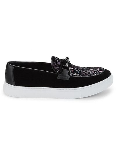 Robert Graham Redzone Embroidered Suede Bit Loafers - Black