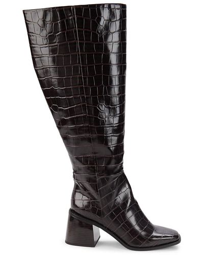 Sam Edelman Wade Faux Croc-effect Leather Knee Boots - Black